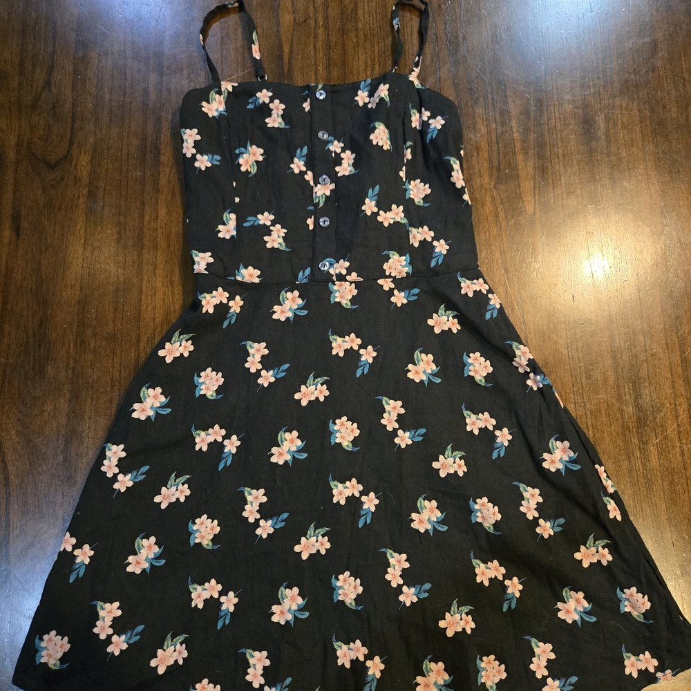 Hollister Pink and Black Spaghetti Strap Sundress